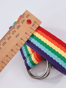 Women Lady Rainbow Stripe Colorful Casual D-ring Canvas Pants Long Belt 133cm