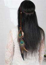 Women Bohemian Suede draping Feather Peacock Braided Hairpiece Wrap Headband