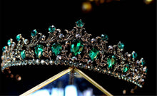 Women Retro Green Crystal Black Queen Party Hair Head Headband Metal Crown Tiara