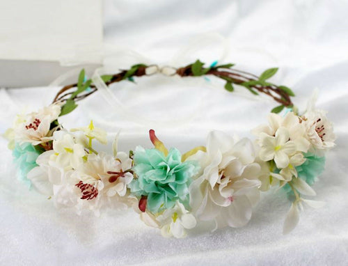 Lady flower Girl wedding Green white Party Hair Head band Crown Garland tiara