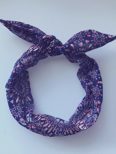 Women Girls Blue BOHO Bohemian Navy Ear Bow Wire Party Hair Head Band Headband
