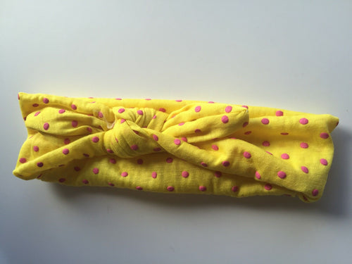 Girls Kids Children Baby Elastic Polka Dots Party Bow Hair Head band headband Yellow Dots