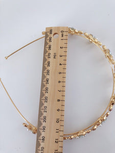 Women Little Flower Floral Gemstone Crystal Gold Hair Head Band Hoop Headband