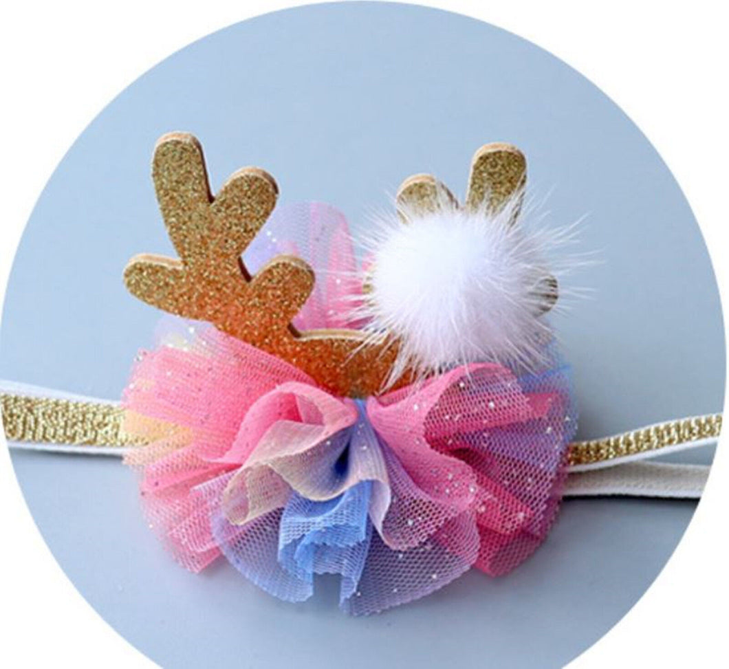 Girl Christmas Reindeer Deer Antler Costume Lace Ear Party Hair headband Prop