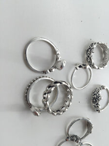 Women 10pc BOHO Silver color Joint knuckle stacking punk Finger tip Rings set