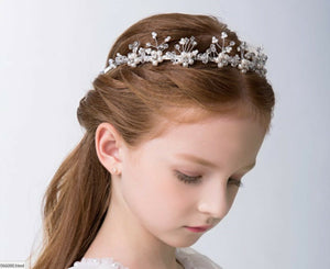 Wedding flower Girl Crystal Pearl Hair band head piece Tiara Crown Hoop garland
