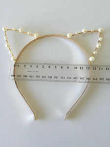 Women Girls Kitty Cat Ears Gold Pearl Costume Party hair Headband Clubwear Prop