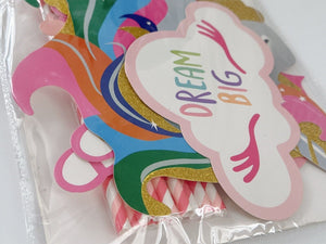 Girl Kids Unicorn pony rainbow Birthday Party Selfie Photo Booth Prop Game Signs