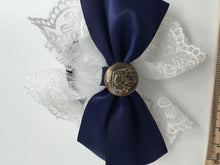 Girl School Uniform Navy Ribbon bow Lace Hair Ponytail Elastic Band Tie holder