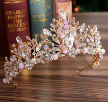 Women Bride Wedding Retro Vintage look Pink Crystal Rhinestone Tiara Crown