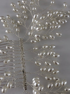 Women Prom dance headpiece Bride wedding Pearl Comb Silver hair Head accessory