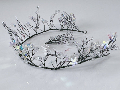 Women Girl Star Clear Crystal Beaded Flower wire Hair Head band Hairpiece Tiara