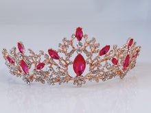 Women Bride Prom Pink Rhinestone Queen Crystal Gold Color Headband Tiara Crown