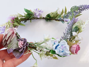 Women Wedding Retro Purple Blue Halo flower Hair Headband Crown Garland Wreath