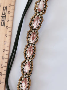 Women BOHO Pink Crystal Beads Rhinestone Beach Braided Hair Headband Head band