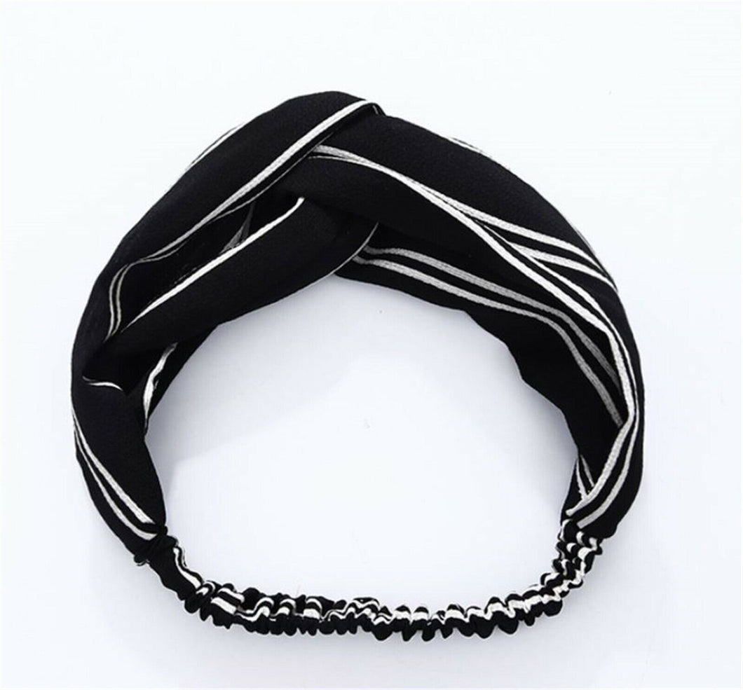 Women Boho Cross Twist Stripe Black Hair head band Elastic Headband Wrap bandana