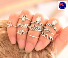 Women 10pc BOHO Silver color Joint knuckle stacking punk Finger tip Rings set