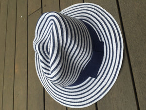 Women Chic Stripe Marine Navy Stripe Fedora Trilby Beach foldable Travel Hat