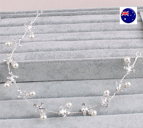 Women White Wedding Bride Bridal Crystal Pearl Flower Party Hair Headband Prop