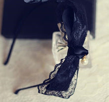 Women lady Girl Children Elegant School Black Lace Bow Pearl Hair Head band Hoop