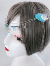 Women Girl Blue Pearl Mermaid Shell Forehead Chain Tassel Hair Clip Brooch Pin