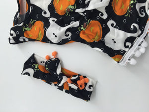 Kid Girl Baby Witch Pumpkin Cat Party Halloween Costume Romper headband set PROP
