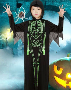 Kids Boy Children Halloween Spooky Skeleton Luminous Bone Gown Party Costume