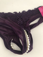 Purple Women Sexy Foreplay Open Crotch Pearl G-string Panties Thong Lingerie