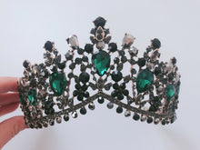 Women Lady Retro Green Crystal Black Queen Party Hair Head Headband Crown Tiara