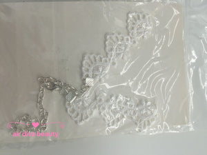 Women boho White Wedding Bride Crystal Lace Pearl Party Forehead Hair Headband