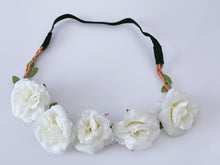 Women Cream White flower Girl Braided Beach Elastic Hair Band Headband Garland