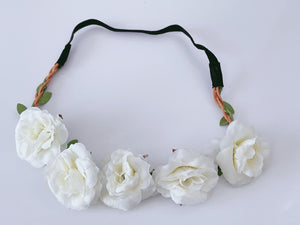 Women Cream White flower Girl Braided Beach Elastic Hair Band Headband Garland