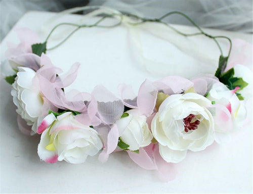 Women flower Girl Kids Fairy wedding White Party Hair Headband Crown Garland