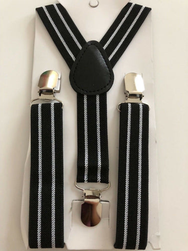 Boys Kid Children retro Party Costume Wedding Stripe Check Suspender Brace Belt Black with white stripes suspender