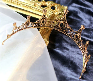 Women Retro Black Crystal Bronze Halloween Party Hair Headband Crown Tiara