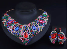 Women Colorful Rainbow Prom Crystal Gem Shiny Rhinestone Necklace Earrings Set