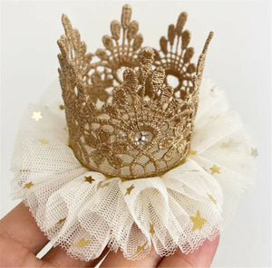 Girl Kids Baby Lace Gold Princess Birthday Crown Tiara Elastic Hair Headband