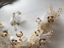 Women Girl Gold White Wedding Bride Party Hair Headband Crown Tiara Prop Earring