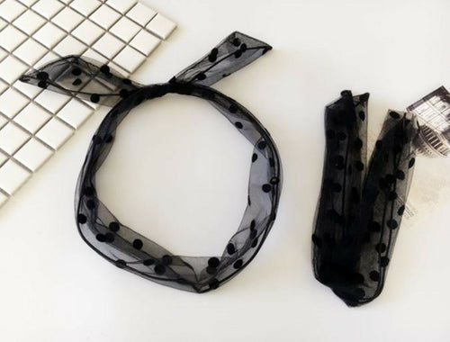 Women Girl Polka Dot Retro 70' 80' Lace Mesh Wire Ear bow Twist Hair Headband