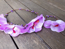 Women Purple Orchid Flower Girl Fairy Hair Headband Crown Garland+ bracelet