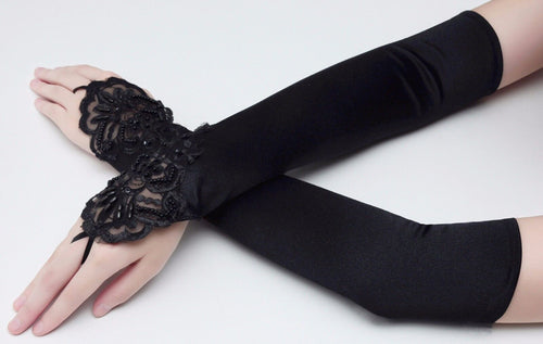 AU Women Lady Opera Bride Hollywood Fancy Wedding Long Elbow Satin Black Gloves
