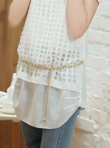 Women Lady Girls Pearl Slim Party Metallic Gold Chain Beads Dress Tassel Belt