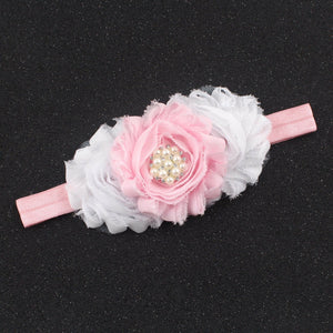 Child Girl Kid Baby Pink White Flower Lace Pearl Elastic hair band Headband PROP