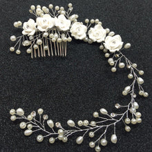 Women White Wedding Bride Bridal Pearl white Flower Party Hair Headband comb pin