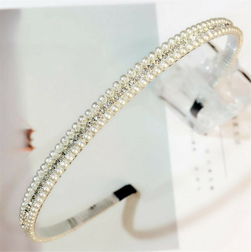 Women Lady Girl Pearl Crystal Beads Hair Head Band Headband Party Tiara Hoop