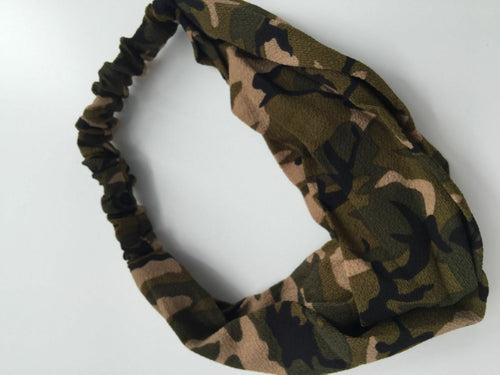 Women Girl BOHO Camouflage Army Camo Green Cross hair headband band Wrap Bandana Green yellow camo headband