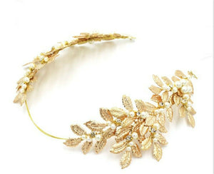 Women boho Gold Color Leaf Bride Party Hair head Band Headband Crown Tiara Hoop