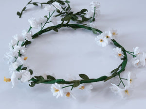 Women Simple White Little Flower Halo Boho Hair Headband Tiara Garland Leaf