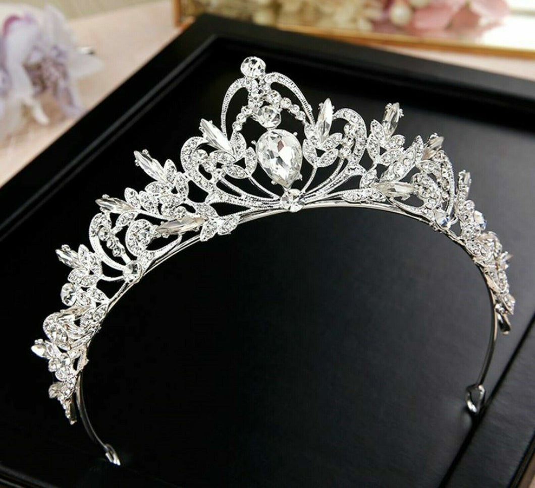 Women Heart Silver Rhinestone Crystal Bride Party Hair Princess Crown Tiara