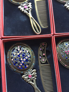Women Girls Retro style Antique Look Bronze Mirror + comb Novelty Gift for her